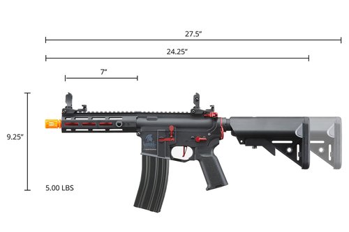 Lancer Tactical Gen 2 Hellion MLOK 7" Piactinny Polymer Airsoft M4 AEG Full/Semi-Auto Airsoft Gun (Battery and Charger Included) (Black & Red)