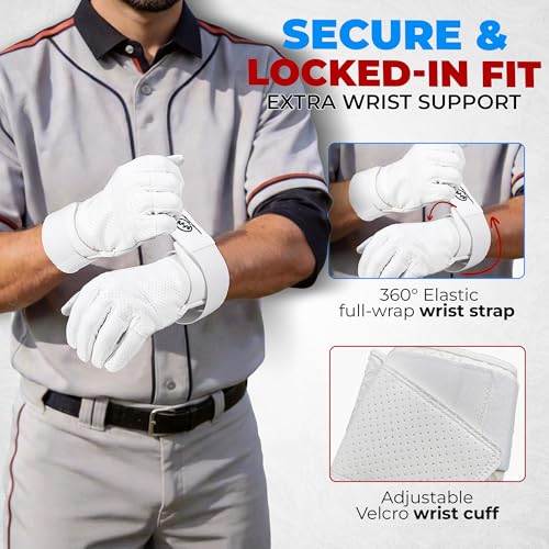 White X-Large Breathable Baseball Batting Gloves for Men & Women