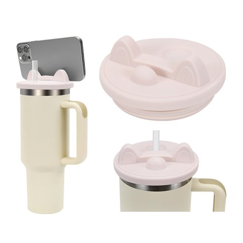 Silicone Lid for 40 Oz Stanley Cup, Leak-Proof, Durable, Multifunctional Mobile Phone Holder (pink)