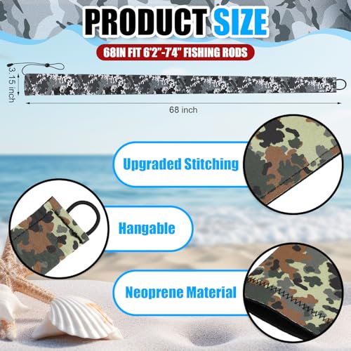 8 Pcs Camouflage Neoprene Fishing Rod Sleeves 68 Inch Rod Socks Waterproof