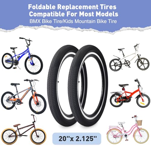 Kids 20 Inch Bike Tire 2 Pack - Black 20x2.125 Folding Replacement Tires