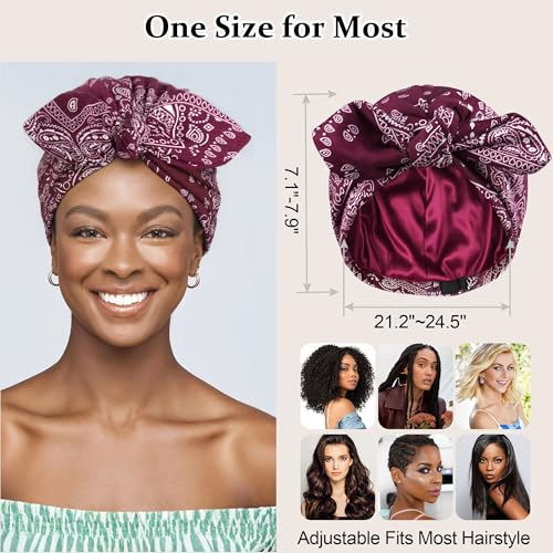 Ababalaya Satin Lined Beanies for Women - Chemo Headwear Sleep Cap - Burgundy / 2