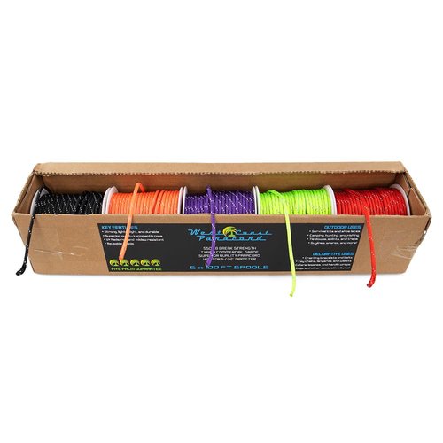 West Coast Paracord 550lb Paracord Variety Supplies – Type III Paracord Box Set – 100 Foot Spools of 5 Colors