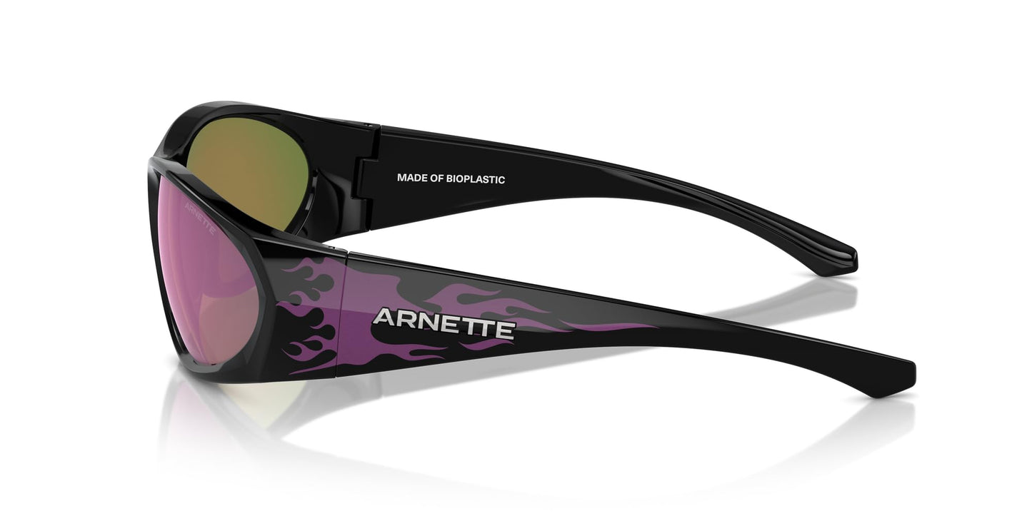 Arnette Men's AN4342 Ilum 2.0 Rectangular Sunglasses, Black/Violet Flames/Grey Mirrored Violet, 62 mm