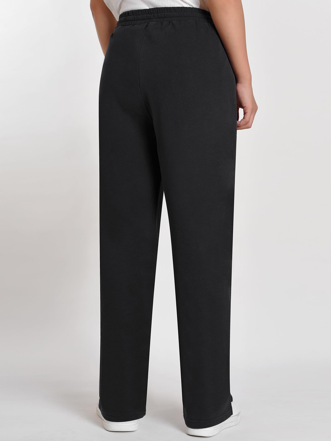 Weintee Women's Straight Leg Sweatpants Cotton Pants with Pockets M Black