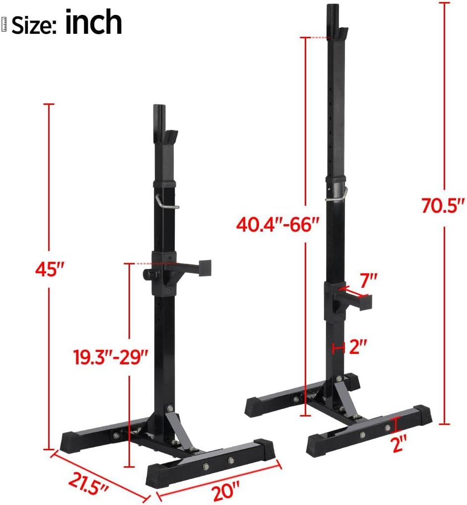Yaheetech 45-71 Inch Adjustable Squat Rack and Bench Press Rack Portable Olympic Weight Stand Pair of Home Gym Squat Machine