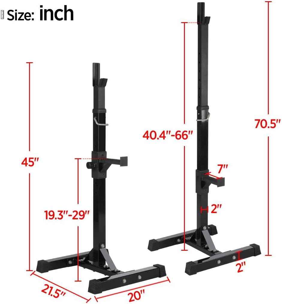 Adjustable Squat Rack for Home Gym - 44-70 Inch Solid Steel Barbell Stands