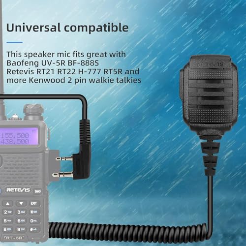 Waterproof Microphone for Walkie Talkies - 4 Pack, IP54 Rated, Handheld Radio Mic with Large PTT, Noise-Canceling, Durable & Rainproof