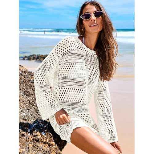 ANRABESS Women Swimsuit Crochet Swim Cover Up 2025 Summer Bathing Suit Swimwear Mesh Knit Beach Dress Vacation Outfits