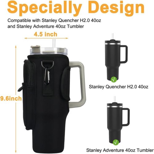 Crossbody Carrier Bag with Phone Pocket for Stanley 40 oz Tumbler with Handle & Simple Modern 40oz Tumbler - Water Bottle Sling Sleeve Holder for Stanley Cup Accessories with Adjustable Shoulder