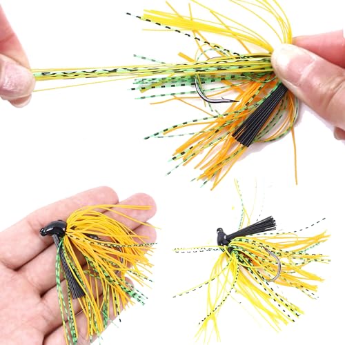 Bass Fishing Jigs Set 5pcs Silicone & Metal Weedless Lure 2.76in 0.35oz