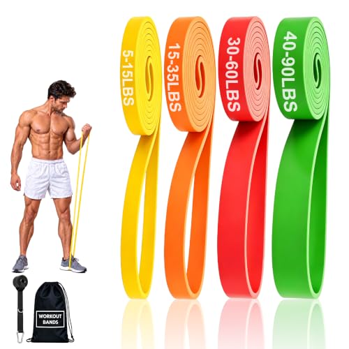 Green Resistance Bands Set for Workout & Pull-Ups - 5 to 125 lbs, Includes Door Anchor