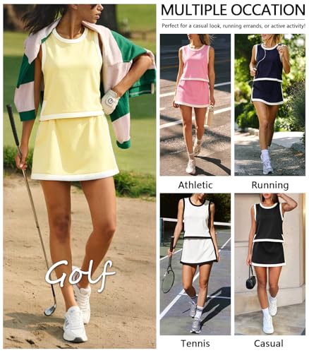 Women's Tennis Skirt Set - 2 Piece Athletic Outfit with Shorts, Medium, Wine Red & Navy Blue