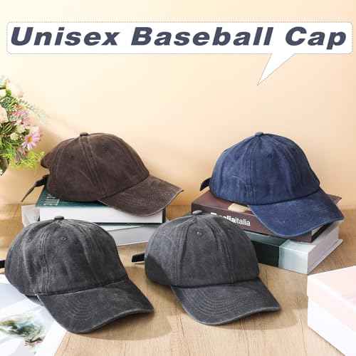 Geyoga 4 Pieces Washed Cotton Baseball Cap Adjustable Twill Plain Hat Unisex Baseball Cap Vintage Hat