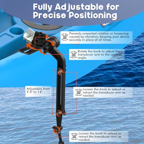 Universal Kayak Fish Finder Mount with Transducer Arm Adjustable 9?14¡± Tool-Free Rail Installation