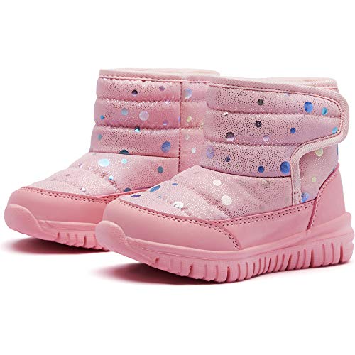 Waterproof Toddler Snow Boots with Glitter Pink Trim - Slip Resistant Winter Shoes