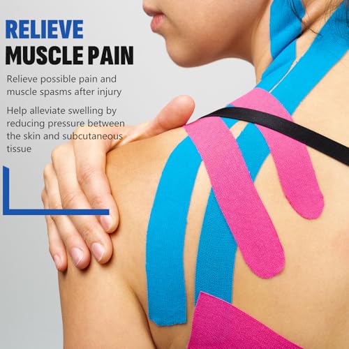 60PCS Precut Kinesiology Tape Strips, 6 Colors 2 inch x 10 inch Cotton Athletic Tape, Kinetic Tape, Elastic Muscle Tape, Sports Tape, Knee Tape for Exercise and Daily Use