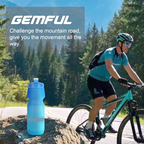 GEMFUL Bike Water Bottle 24oz Cycling Water Bottle BPA-Free with Leak-Proof Lid Squeeze Design 2 Pack No-Sweat Grip Fits Standard Bike Cages for Mountain Road Bikes (Gradient Green Black+Blue Green)
