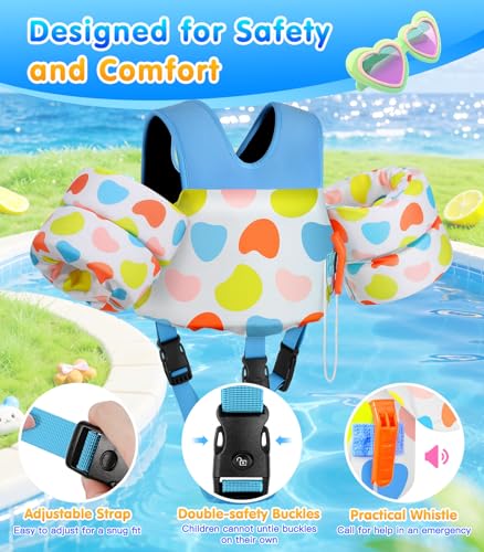Toddler Swim Vest for 30-66 lbs with Cartoon Water Wings & Adjustable Straps - Irregular Colorful Dot