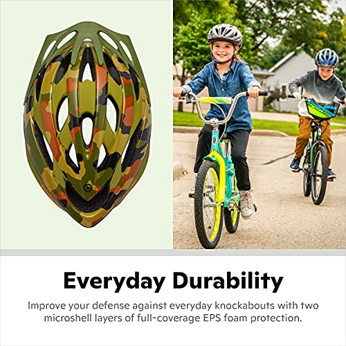 Kids Camo Bicycle Helmet for 8-14 Years - Lightweight, Adjustable Fit, Air Vents, Visor