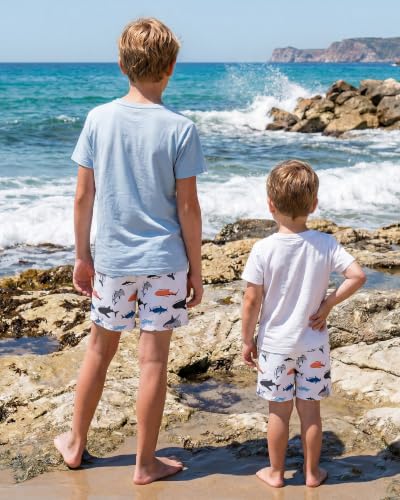 Boys Swim Trunks Compression Liner Swimsuit Shorts - Shark, 10-12 Years