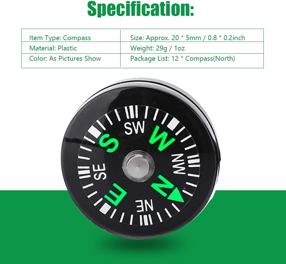 12Pcs Button Compass, Oil Filled Mini Pocket Button Compass for Camping, Hiking, Boating, Survival Bracelets Button Small