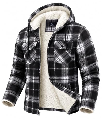 Men's X-Large Flannel Shirt Jacket with Sherpa Lining Black Hoodie