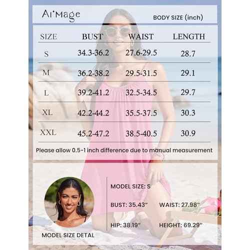 AI'MAGE Women's Bathing Suit Cover Up Spaghetti Straps Swim Dresses Beach Cover Ups Pleated Neck Swimsuit Coverups S-XXL