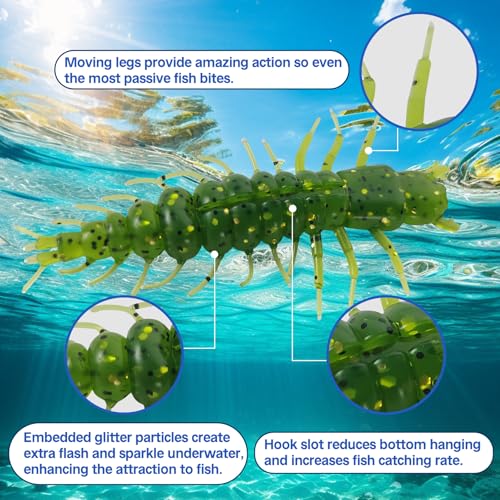 Eupheng 75PCS Soft Plastic Hellgrammite Fishing Lures Set - 5 Colors, 2 Inch