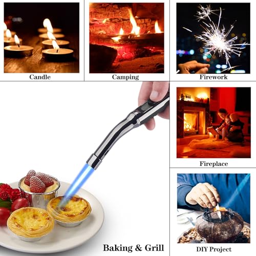 Yeuligo Long Torch Lighter with Visible Window & Adjustable Flame - Dark Gray, 7.6in Refillable Gas Lighter for Kitchen Fireplace Camping Grill BBQ