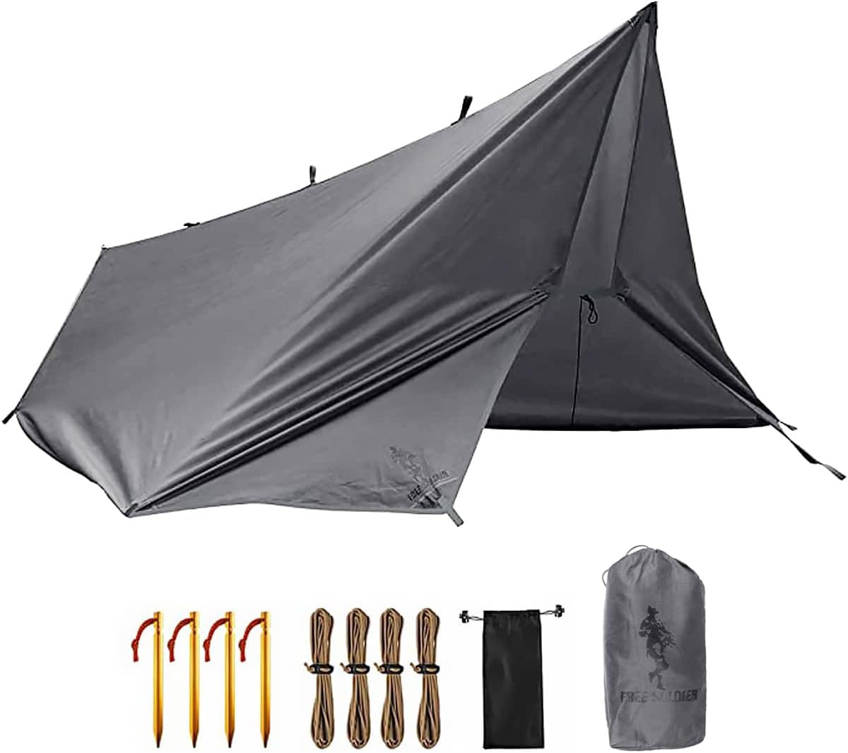 FREE SOLDIER Waterproof Portable Tarp Multifunctional Outdoor Camping Traveling Awning Backpacking Tarp Shelter Rain (Brown 10×10.5ft)