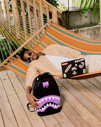 Sprayground Shark Central Purple Backpack with Laptop & Organizer