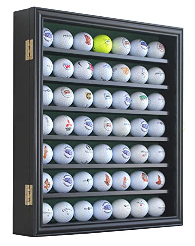 Golf Ball Display Cabinet Wall Mount with Lockable Door & Green Felt Background - Holds 49 Balls