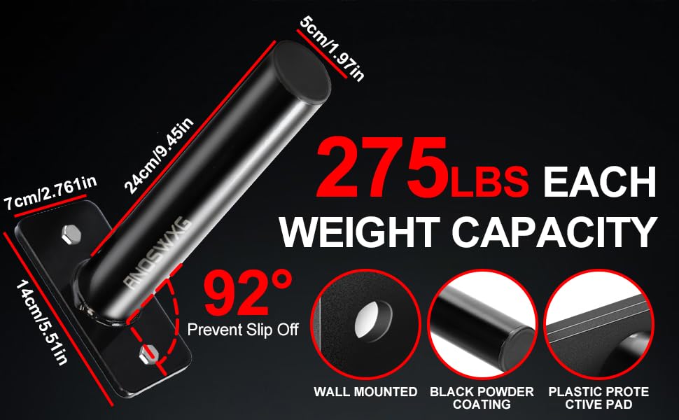 ANOSWXG Wall-Mounted Strength Training Plate Storage Rack – Heavy Duty 2” Weight Plate Holder with Foam Padding, Bumper Plate Storage for Home Gym, Garage, and Power Rack (Black-2pis)