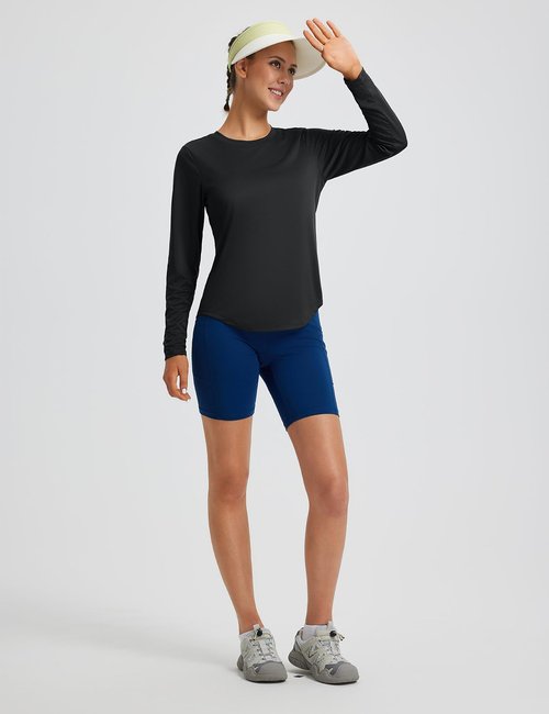 baleaf Women's Sun Shirts UPF50+ Long Sleeve Workout Tops UV Protection Running Athletic Lightweight Quick Dry Black L