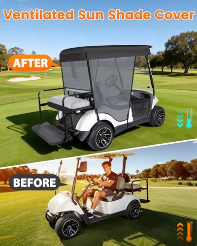 Gray Golf Cart Sun Shade Cover for Yamaha G29 Drive2 2 Passenger - Waterproof & Breathable