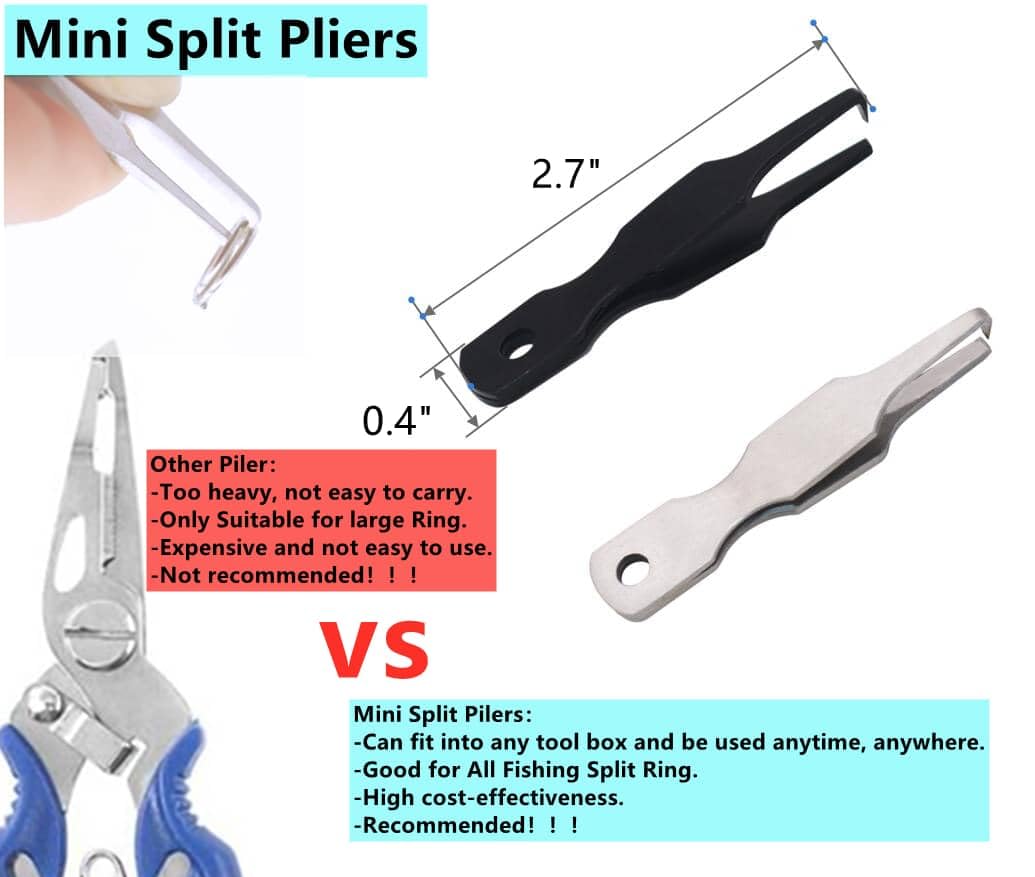 Fishing Split Rings Kit: 250pcs Heavy Duty Steel Fishing Lure Making Ring Fishing Hook Connector Tackle(Black Split Mini Plier Set)