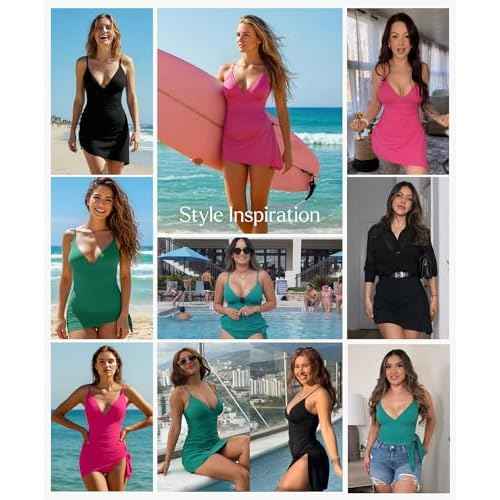 Popilush One Piece Swim Dress Tummy Control Swimsuits for Women Ruched Shapewear Split Bathing Suit