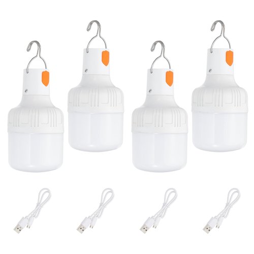 PATIKIL Camping Lantern, 4 Pack Rechargeable LED Tent Lamp Lights Bulb Portable Hanging 3 Lighting Modes 60W Clip Hook for Camping, Hiking, Fishing, White
