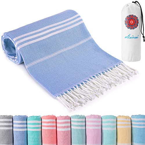 Antfuny Thin Blue Turkish Beach Towel 72x36 Inch Sand-Free Quick-Dry Pool Mat