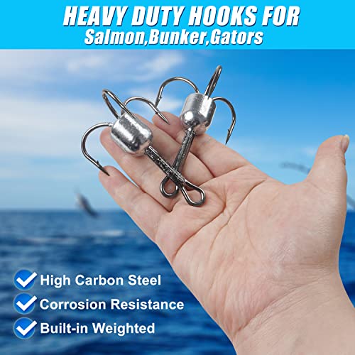 Snagging Hooks Weighted Treble Hooks,5pcs Large Weighted Treble Fishing Hooks Bunker Snag Hooks with Weight for Baitfish Trout Salmon 5/0 6/0 8/0 10/0