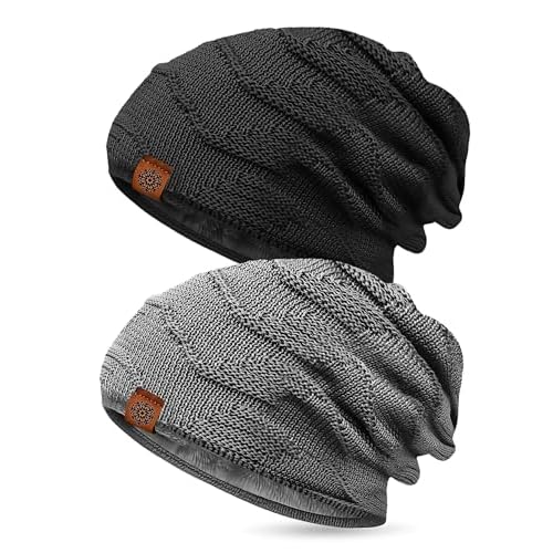 Slouchy Beanie for Men Women - Winter Beanie Hat,Warm Fleece Lined Knit Skull Cap for Cold Weather Outdoor