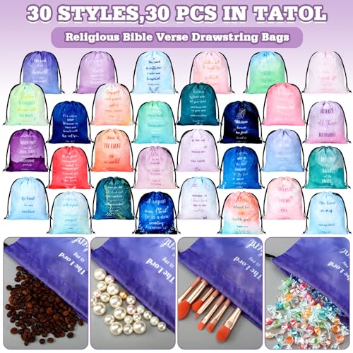 Hosuly 30 Pcs Christian Drawstring Bags Religious Watercolor Bag