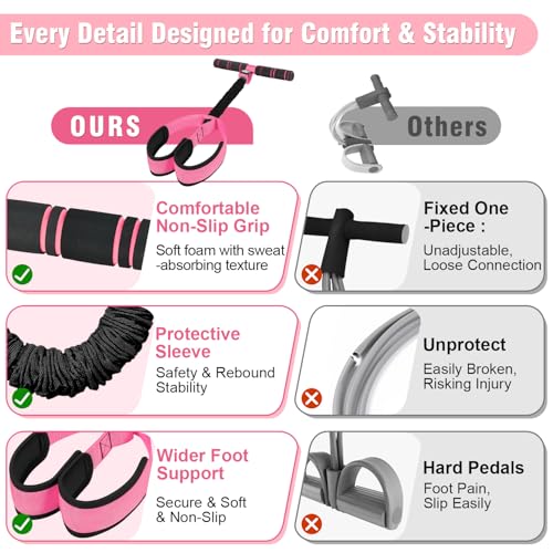 Pink Resistance Band with Handles for Full Body Workout, ABS, Waist, Arms, Legs - Home Fitness Equipment