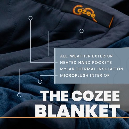 Cozee Battery Powered Heated Blanket | Urgent Watch The How to Video Before Buying | Stadium Blanket | Indoor/Outdoor | 60"x60" | Camping | RV | Car | Air Travel | Emergency Kit