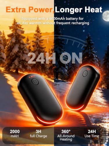 Fovendi Black Rechargeable Pocket Hand Warmers 2 Pack - Portable, 24H Heat