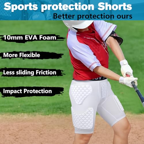 Youth Boys Football Girdle with 6 Pads Compression Shorts & Cup - White Medium