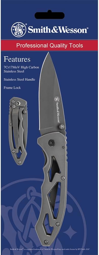 Smith & Wesson CK400 5.4in High Carbon S.S. Folding Knife with a 2.2in Drop Point Blade and Stainless Steel Handle for Outdoor, Tactical, Survival and EDC