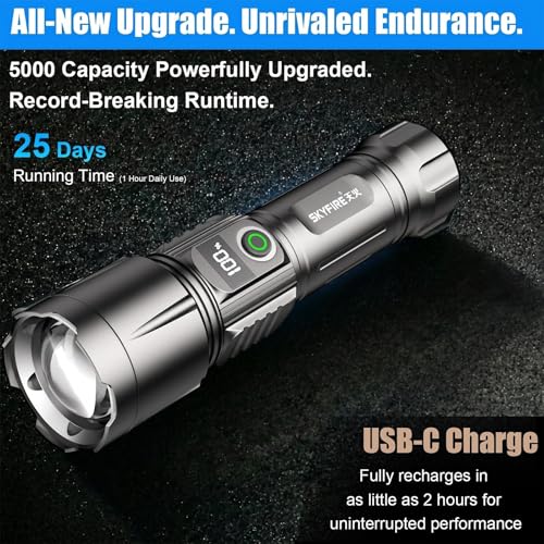 Upgraded Silvery LED Flashlight 3000 Lumens Tactical with Ignition & Color Lenses
