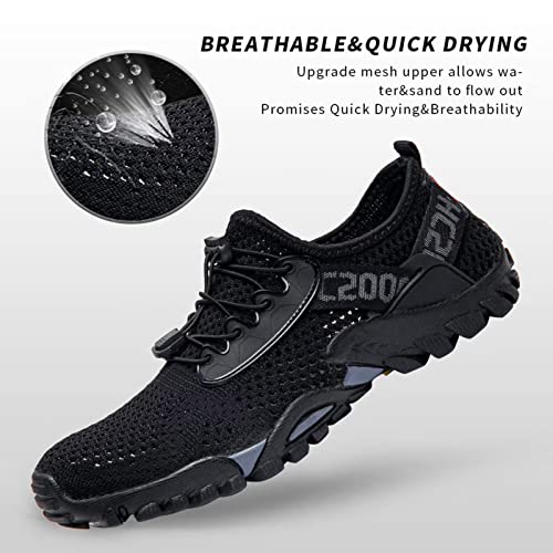 Water Shoes for Men Women Quick Dry Aqua Beach Swim Footwear - All Black, 13 Women / 11.5 Men